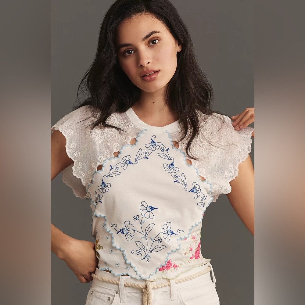 Anthropologie Short-Sleeve Pieced Hanky Crop Top